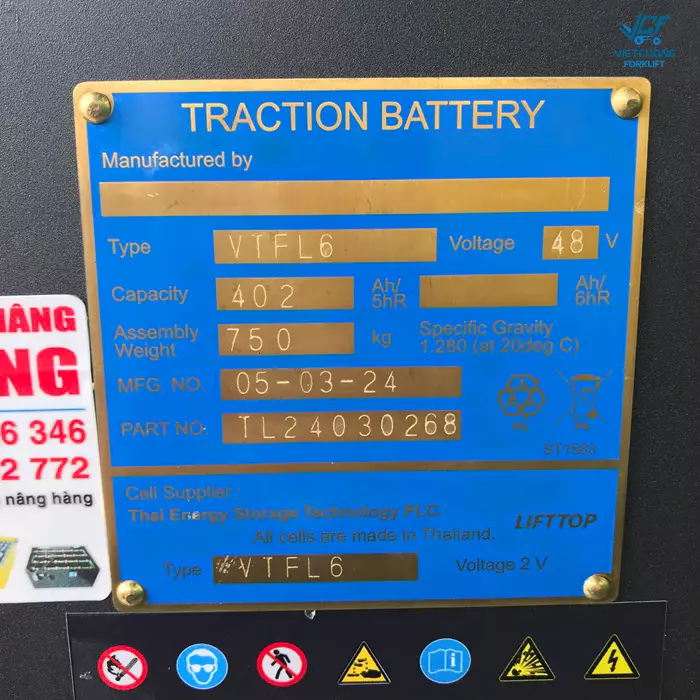 Alo Xe Nâng - Địa chỉ cung cấp bình điện xe nâng Lifttop 48V-402Ah VTFL6