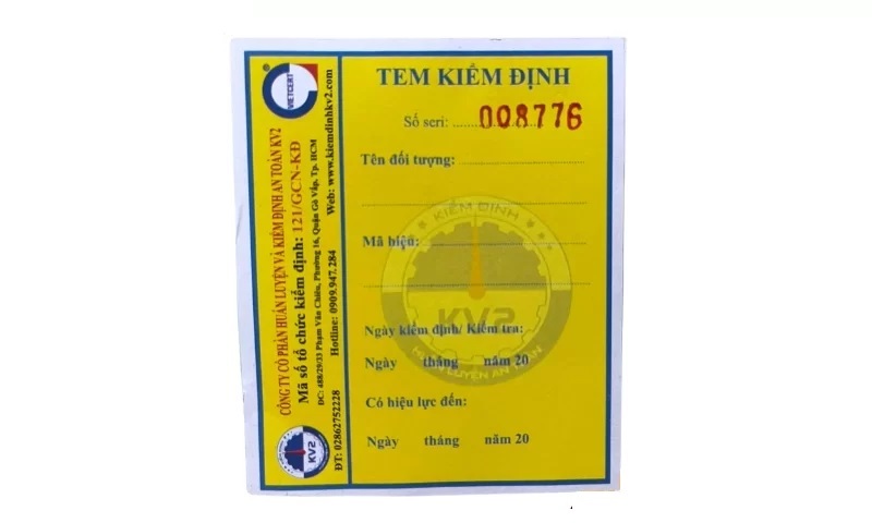 Mẫu tem kiểm định xe nâng hiện nay