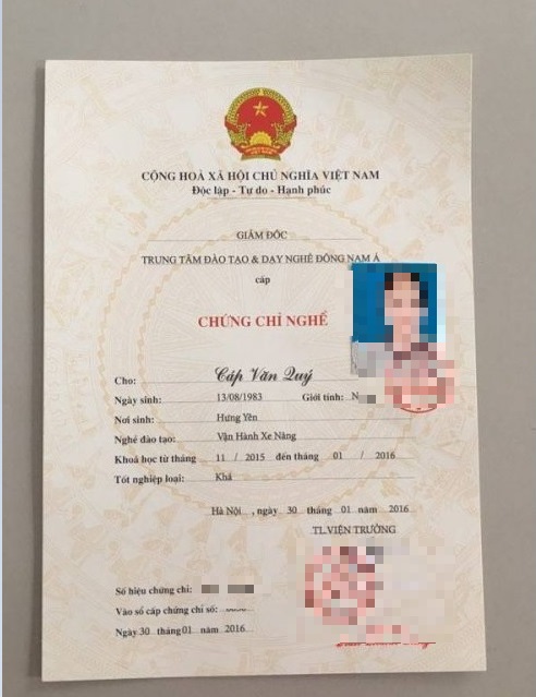 Mẫu chứng chỉ xe nâng phổ biến hiện nay